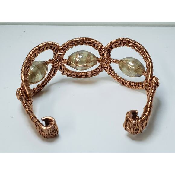 Hand Woven, Nickel Free Copper, Wire Wrapped Bracelet with Italian Morano Glass - Picture 3 of 4